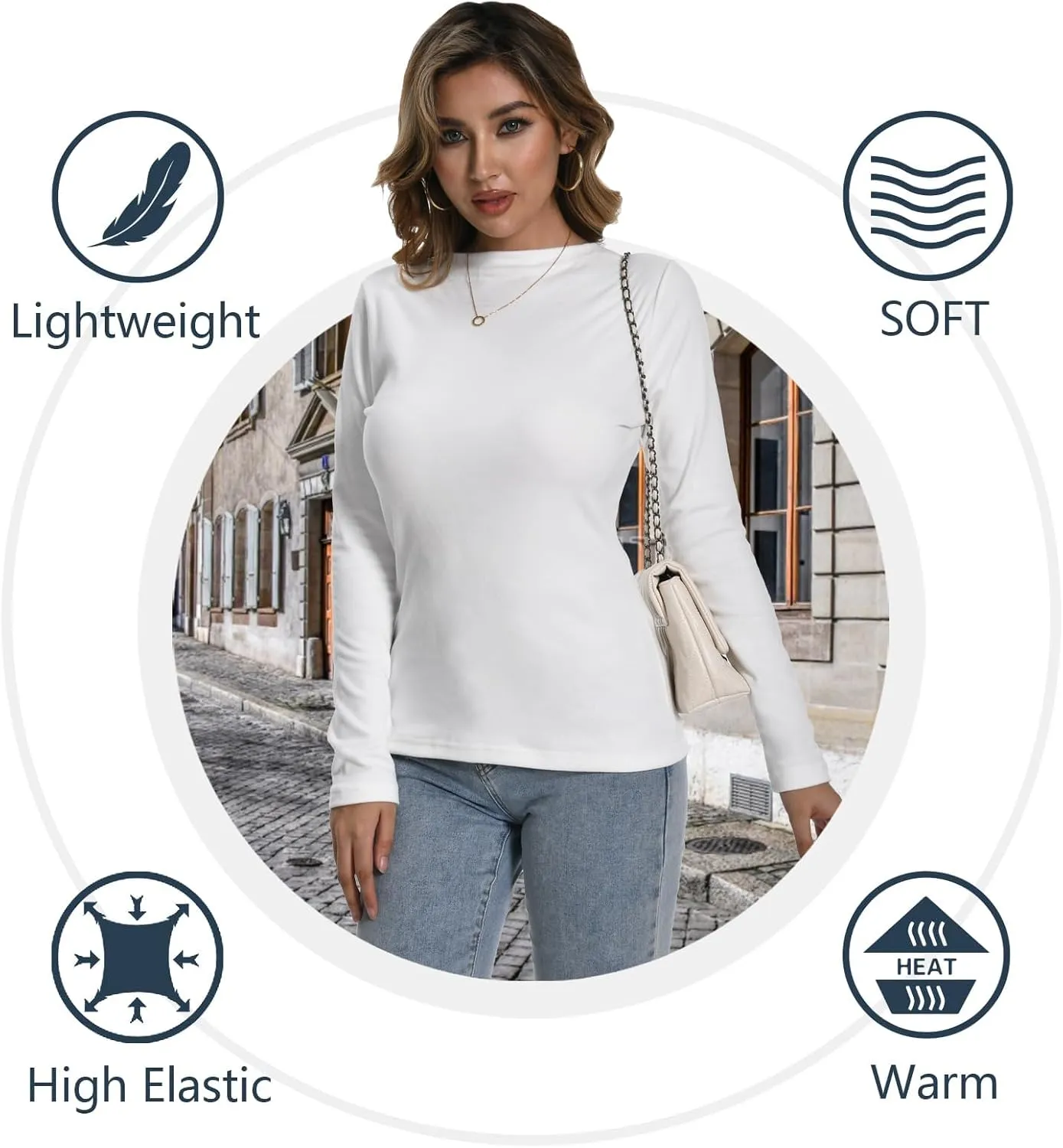 4 Pack Women Thermal Long Sleeve Shirts Crew Neck Double-Sided Fleece Lined Base Layer Undershirt Tops Cold Weather
