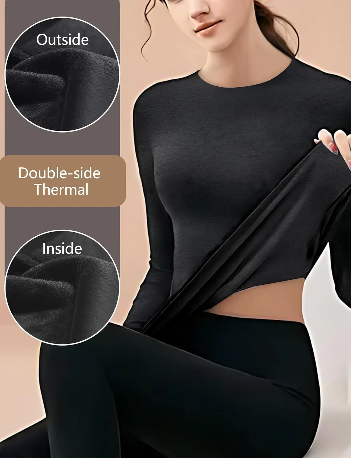 4 Pack Women Thermal Long Sleeve Shirts Crew Neck Double-Sided Fleece Lined Base Layer Undershirt Tops Cold Weather