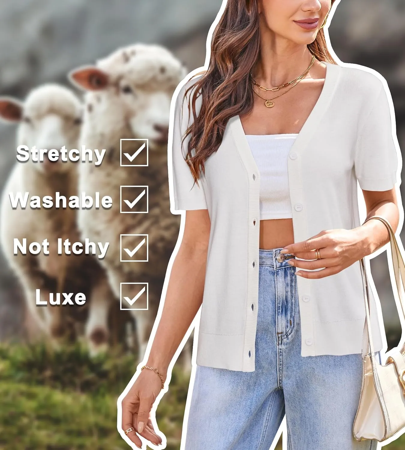 Arach&Cloz Womens Wool Blended Cropped Cardigan Sweater 2025 Short Sleeve Shrug Business Casual Outfits Lightweight Top