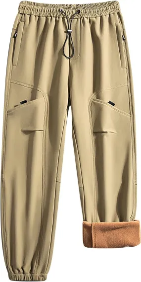 Bidobibo Fleece Lined Pants Men Plus Size Thermal Joggers Men's Warm Sherpa Lined Athletic Sweatpants Warm Drawstring Pants