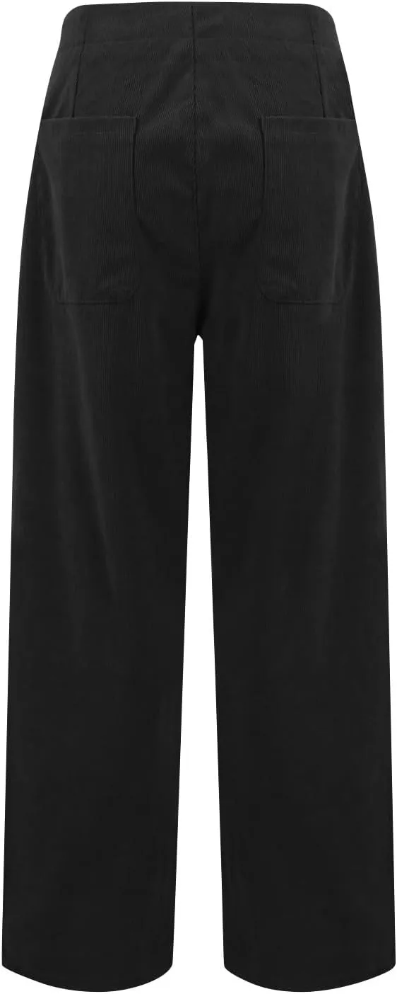 Corduroy Pants Women Button Barrel Low Rise Pants Cropped Casual Pants Wide Leg Snkle Pants Stretchy Trouser with Pocket