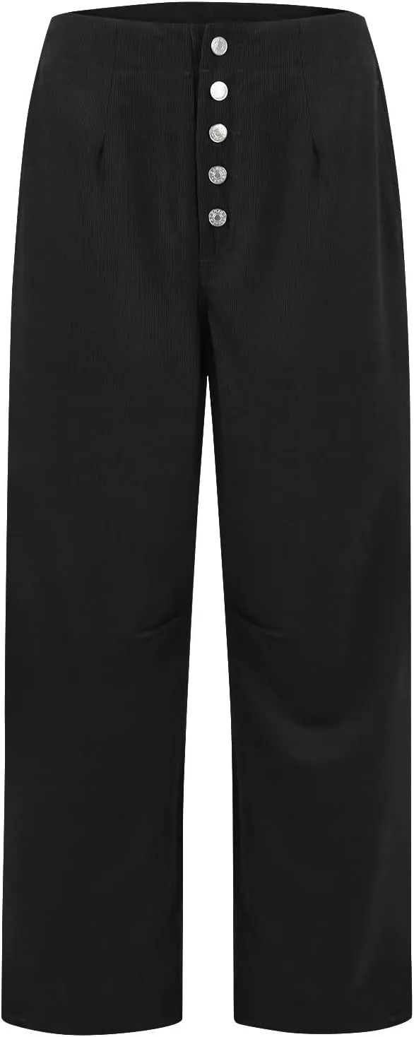 Corduroy Pants Women Button Barrel Low Rise Pants Cropped Casual Pants Wide Leg Snkle Pants Stretchy Trouser with Pocket