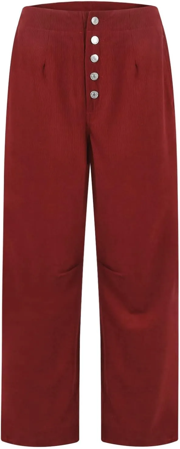 Corduroy Pants Women Button Barrel Low Rise Pants Cropped Casual Pants Wide Leg Snkle Pants Stretchy Trouser with Pocket