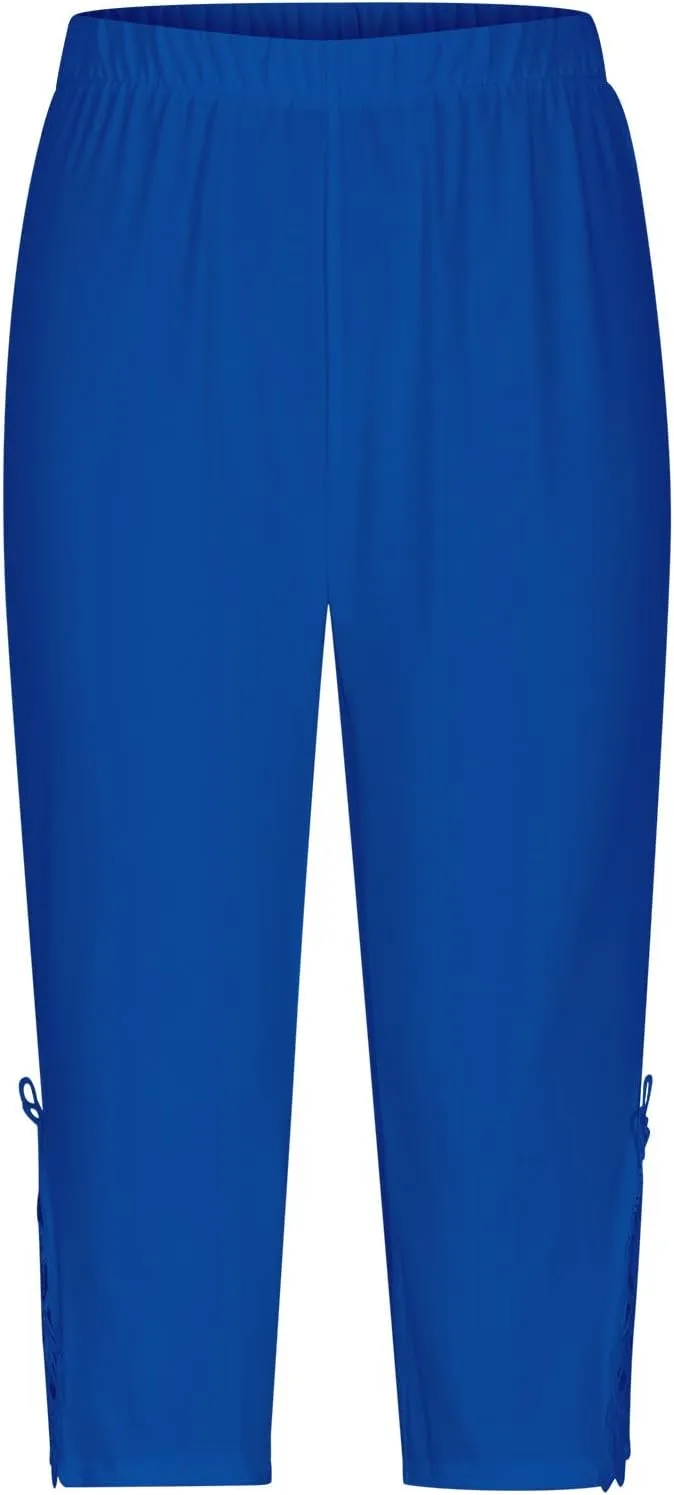 Cropped Leggings for Women Lace Trim 3/4 Length Capri Pants Elastic High Waisted Workout Gym Yoga Lounge Tights