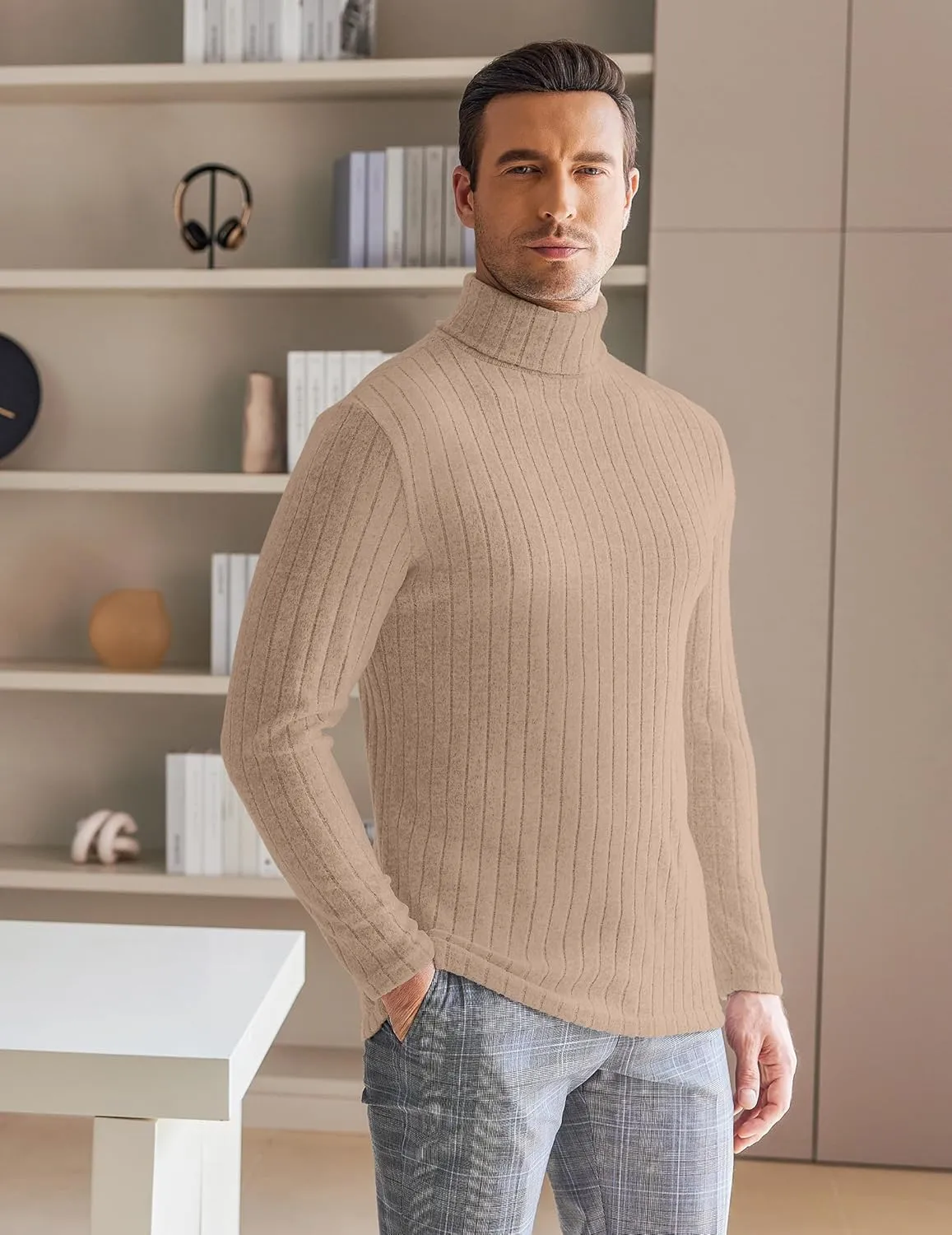 Ekouaer Men Turtleneck Shirts Lightweight Long Sleeve T Shirt Ribbed Thermal Tops Baselayer Pullover S-XXL
