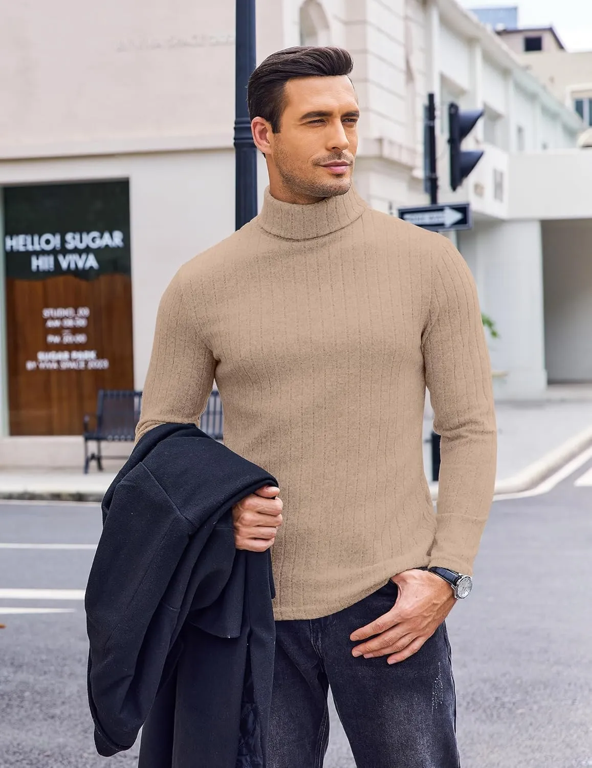 Ekouaer Men Turtleneck Shirts Lightweight Long Sleeve T Shirt Ribbed Thermal Tops Baselayer Pullover S-XXL