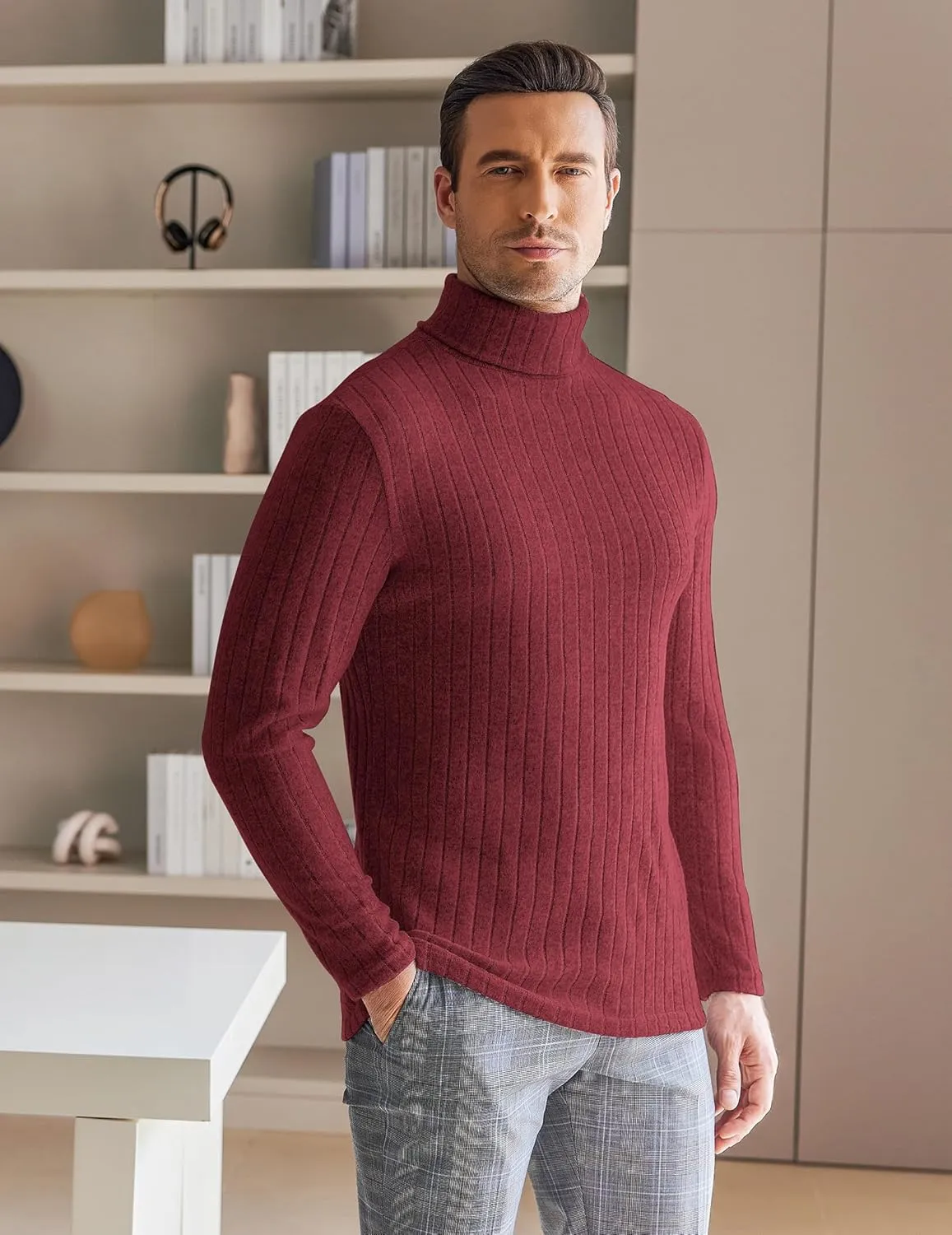 Ekouaer Men Turtleneck Shirts Lightweight Long Sleeve T Shirt Ribbed Thermal Tops Baselayer Pullover S-XXL