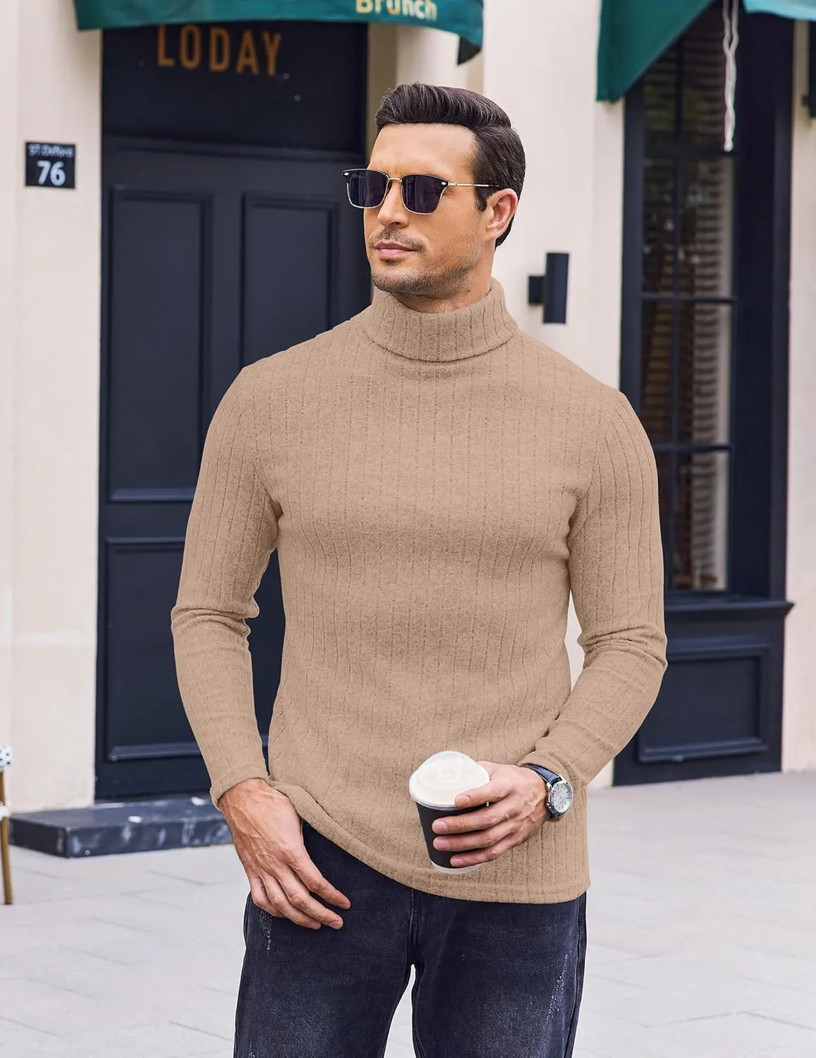 Ekouaer Men Turtleneck Shirts Lightweight Long Sleeve T Shirt Ribbed Thermal Tops Baselayer Pullover S-XXL