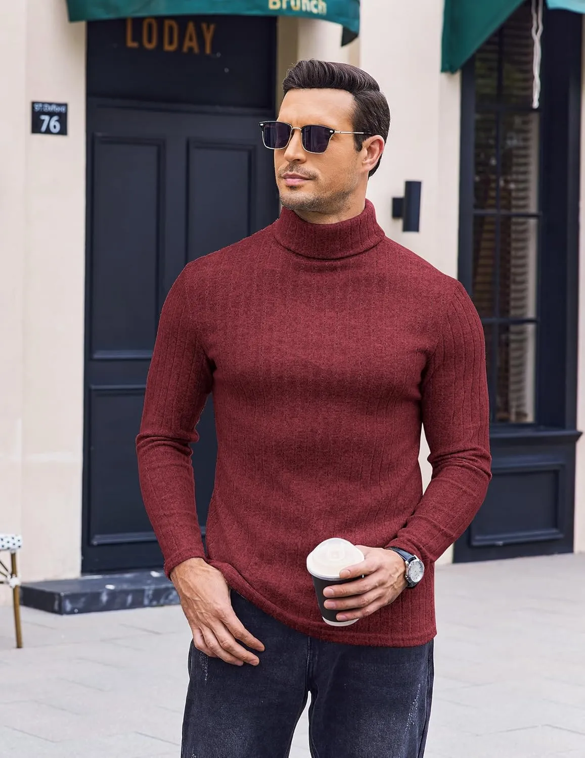 Ekouaer Men Turtleneck Shirts Lightweight Long Sleeve T Shirt Ribbed Thermal Tops Baselayer Pullover S-XXL