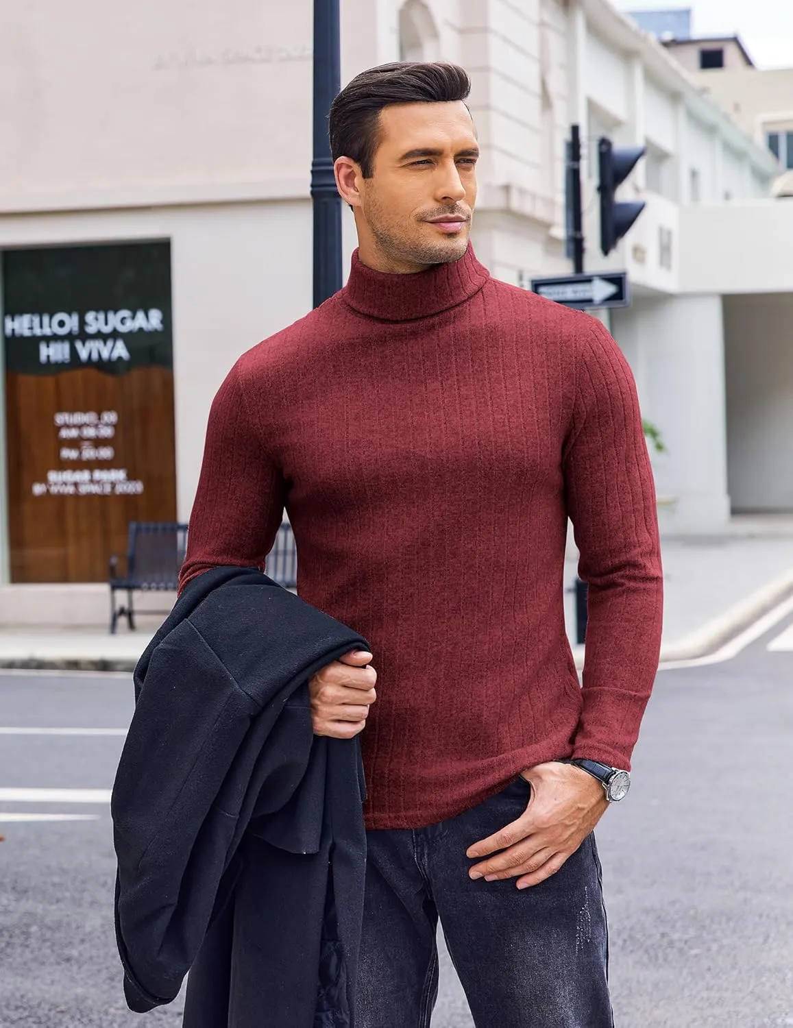 Ekouaer Men Turtleneck Shirts Lightweight Long Sleeve T Shirt Ribbed Thermal Tops Baselayer Pullover S-XXL