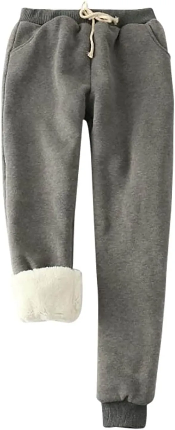 Fleece Lined Pants Women Plus Size Winter Sweat Pants Warm Thick Joggers Elastic Waist Sweatpants with Drawstring