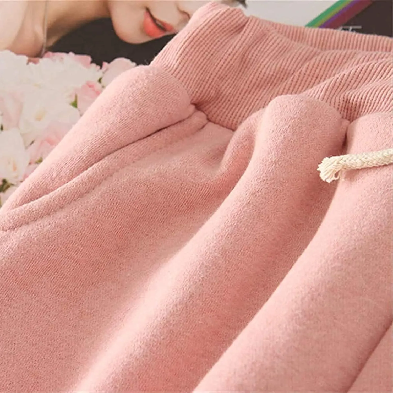 Fleece Lined Pants Women Plus Size Winter Sweat Pants Warm Thick Joggers Elastic Waist Sweatpants with Drawstring