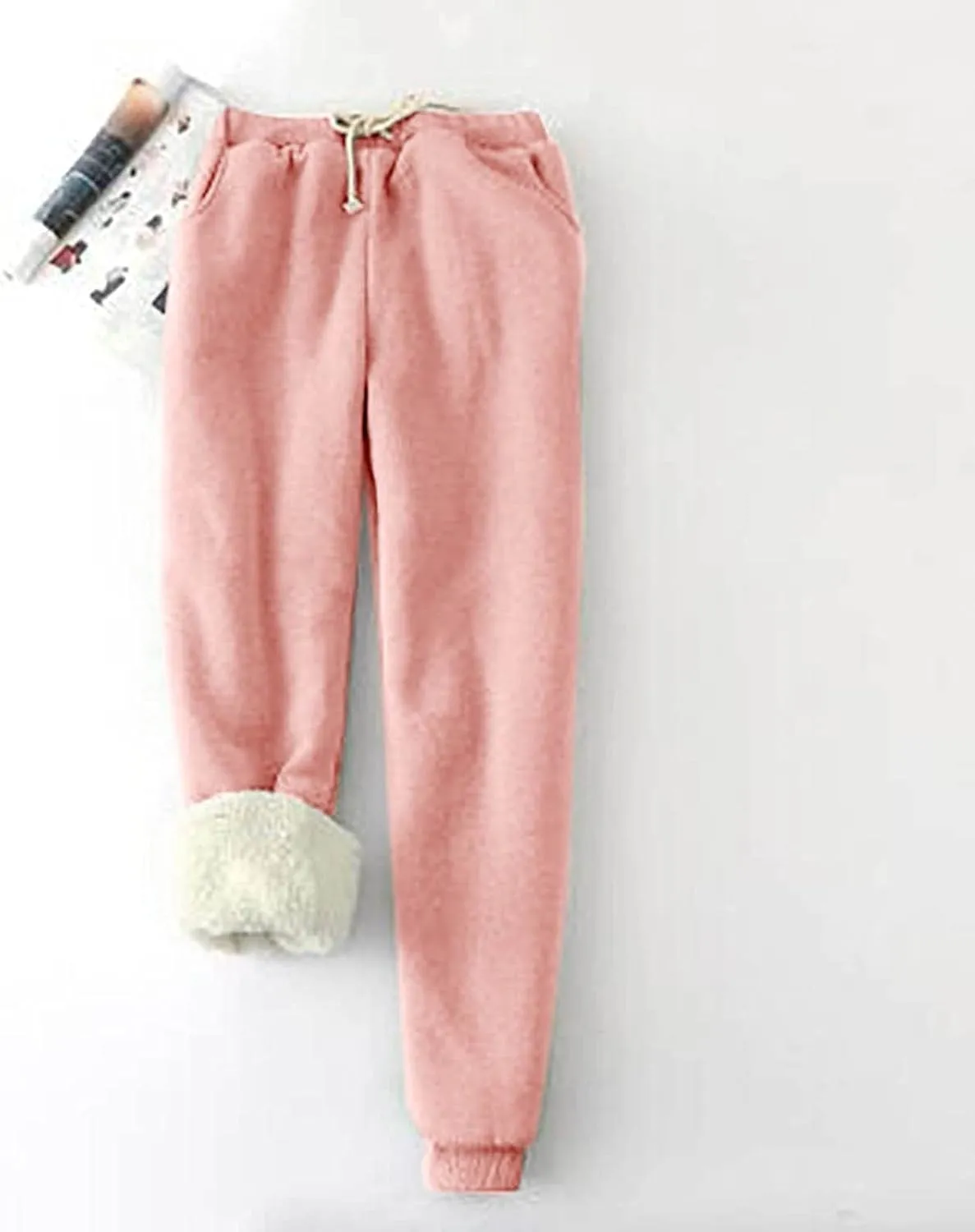 Fleece Lined Pants Women Plus Size Winter Sweat Pants Warm Thick Joggers Elastic Waist Sweatpants with Drawstring