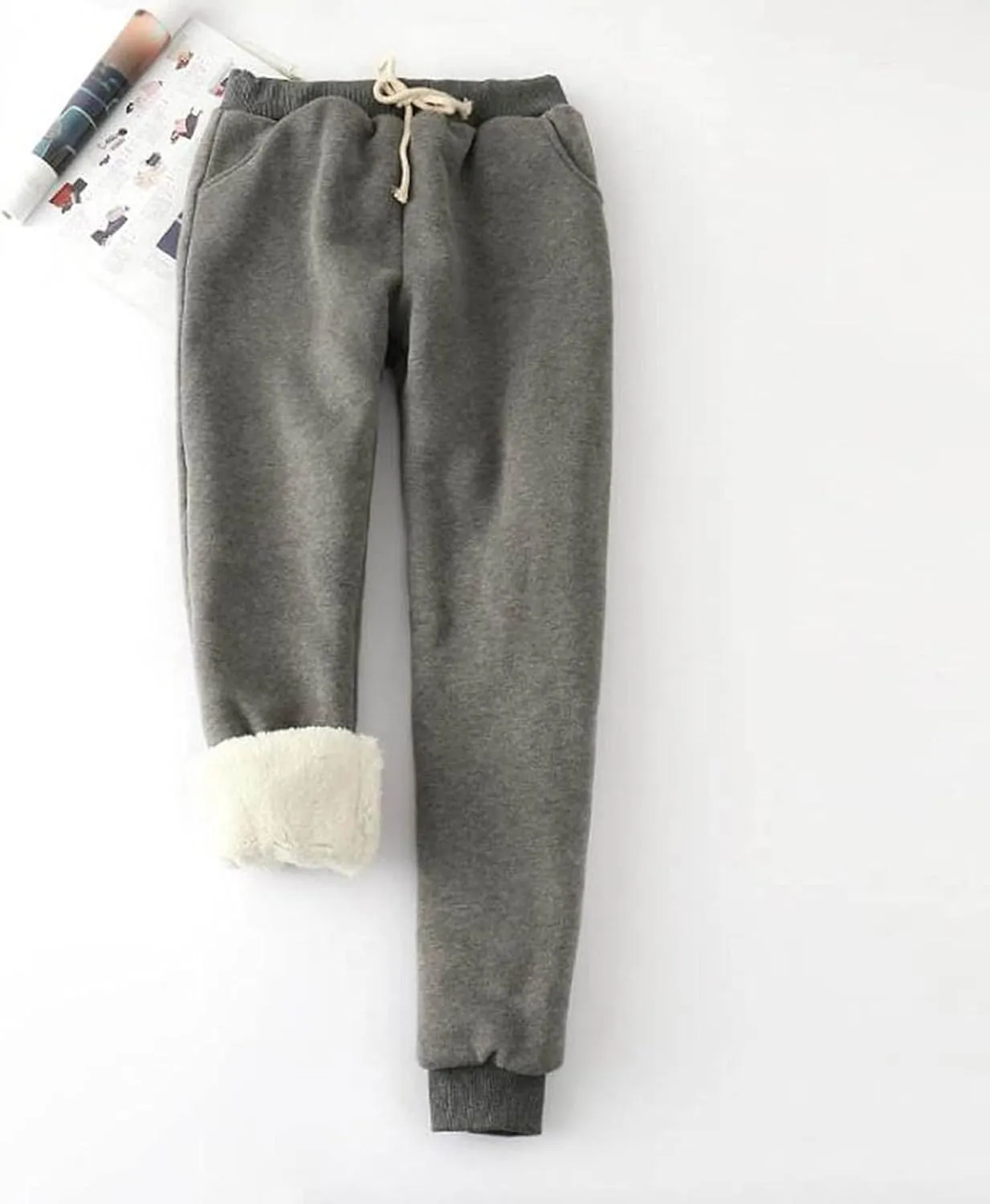 Fleece Lined Pants Women Plus Size Winter Sweat Pants Warm Thick Joggers Elastic Waist Sweatpants with Drawstring