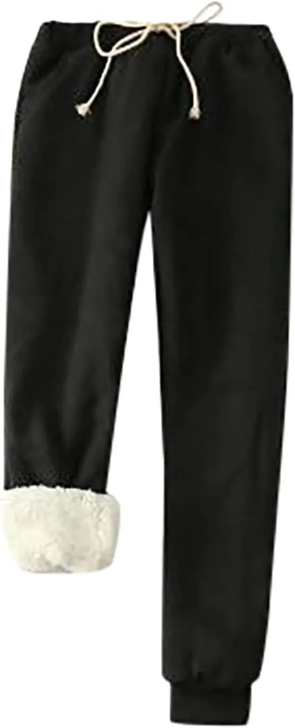 Fleece Lined Pants Women Winter Warm Sherpa Lined Sweatpants Jogger Thick Thermal Pants for Women Drawstring Pants