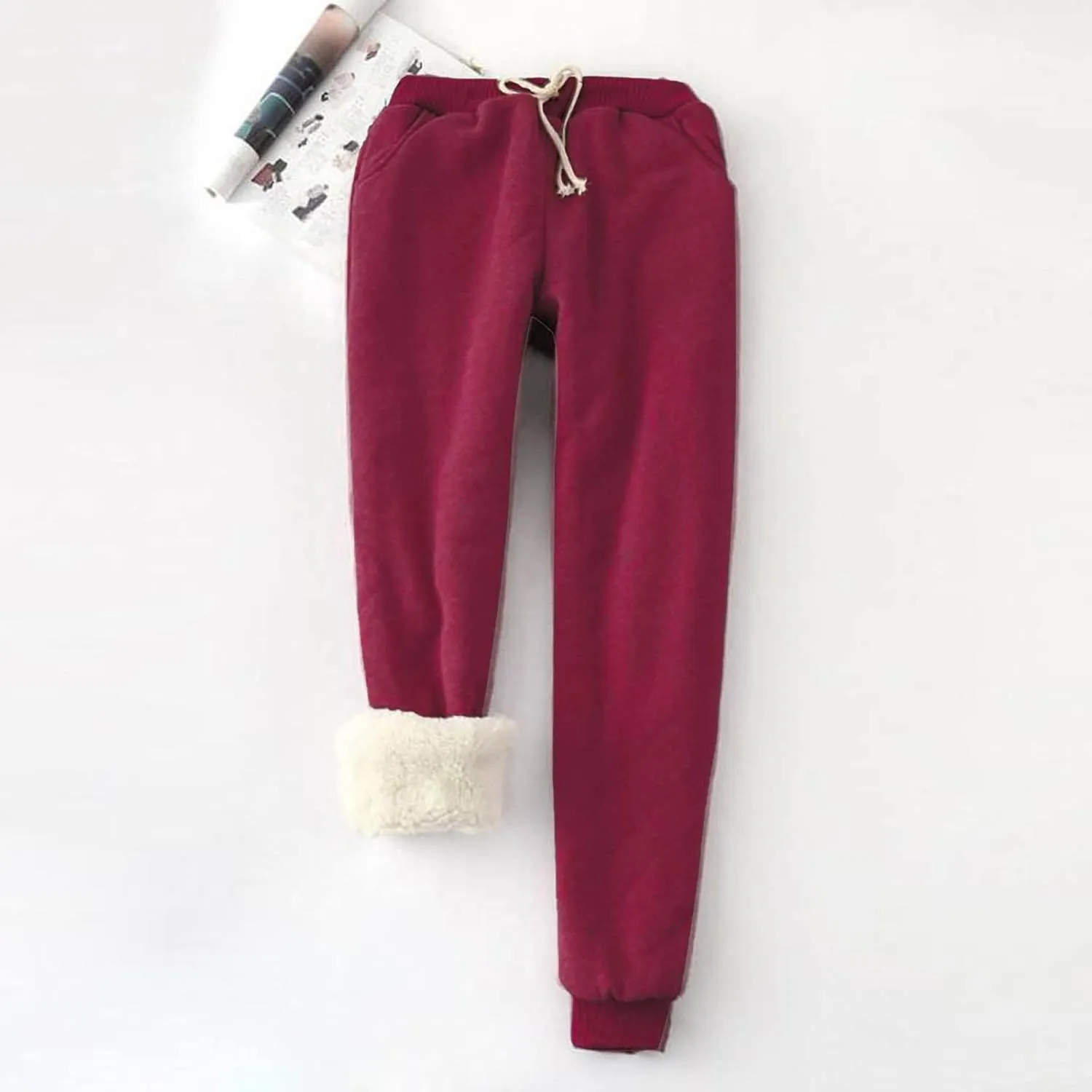 Fleece Lined Pants Women Winter Warm Sherpa Lined Sweatpants Jogger Thick Thermal Pants for Women Drawstring Pants