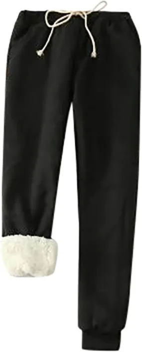 Fleece Lined Pants Women Winter Warm Sherpa Lined Sweatpants Jogger Thick Thermal Pants for Women Drawstring Pants