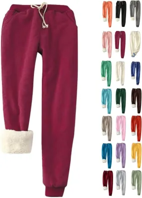 Fleece Lined Pants Women Winter Warm Sherpa Lined Sweatpants Jogger Thick Thermal Pants for Women Drawstring Pants