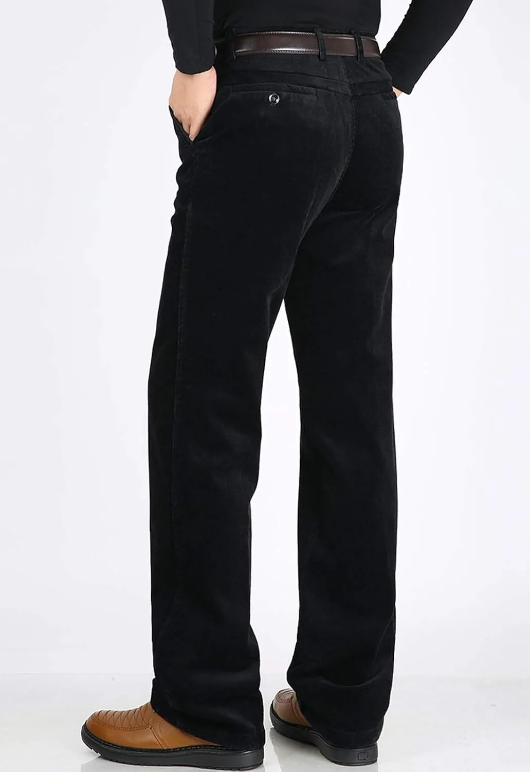 Flygo Men's Classic Fit Warm Fleece Lined Straight Leg Corduroy Pant Non-Iron