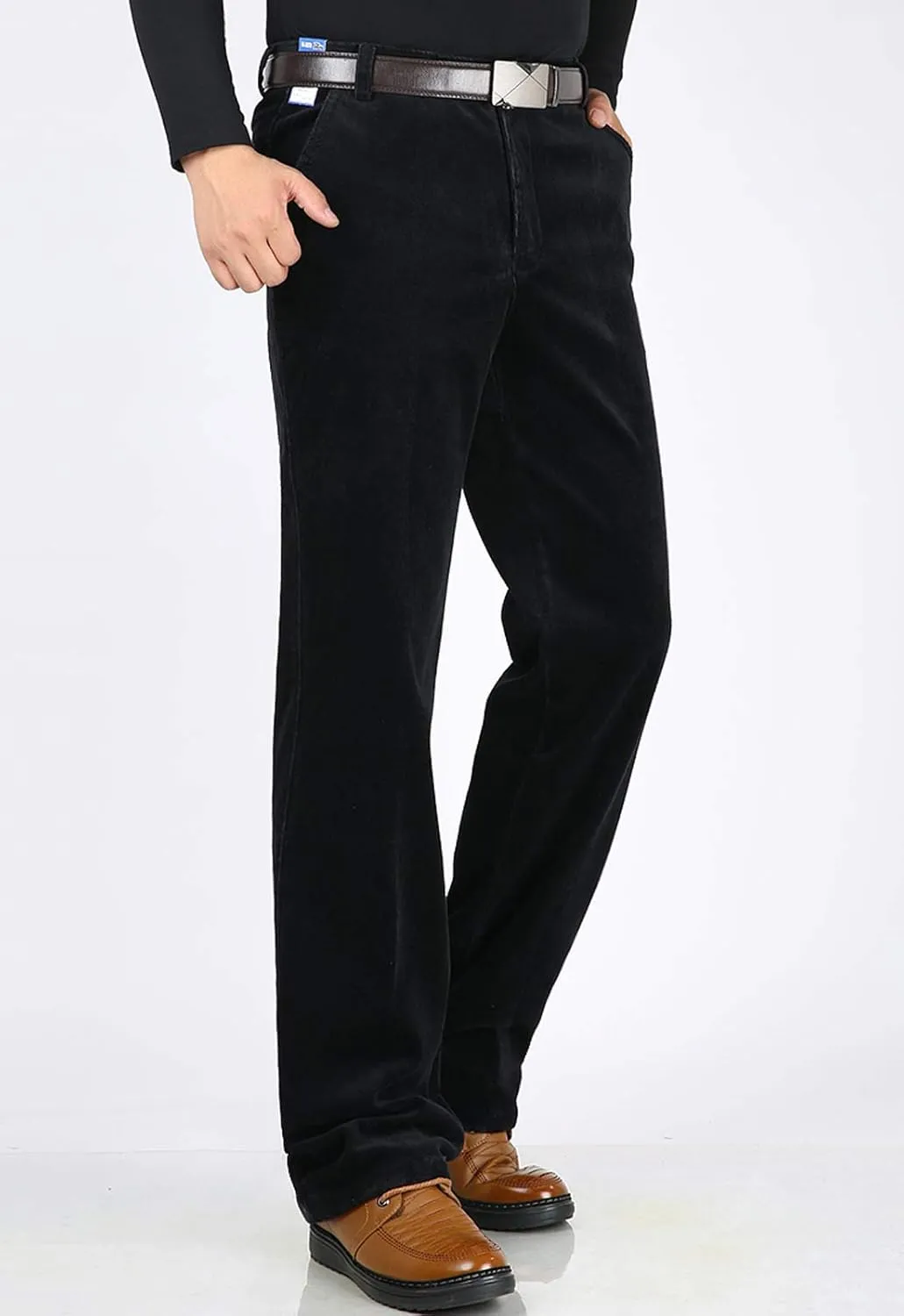 Flygo Men's Classic Fit Warm Fleece Lined Straight Leg Corduroy Pant Non-Iron