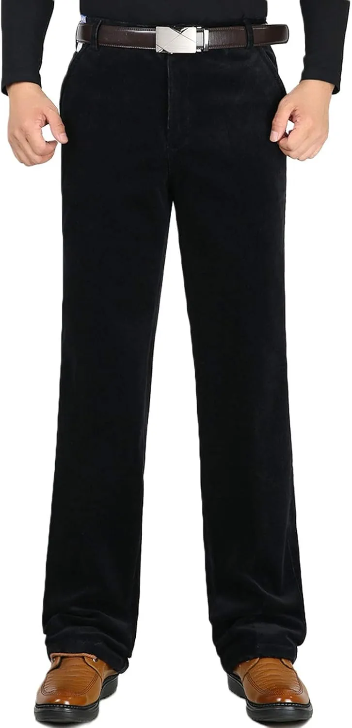 Flygo Men's Classic Fit Warm Fleece Lined Straight Leg Corduroy Pant Non-Iron