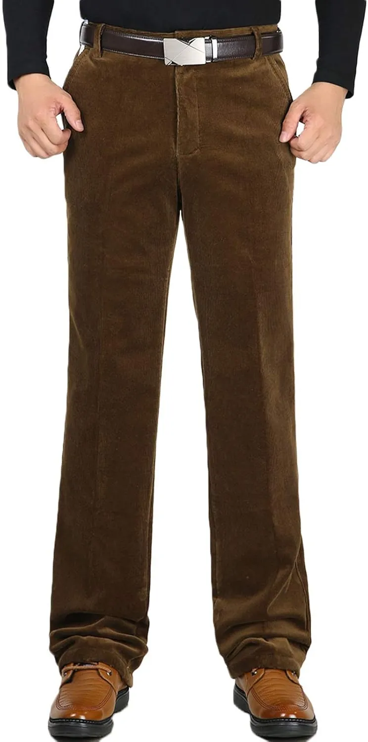 Flygo Men's Classic Fit Warm Fleece Lined Straight Leg Corduroy Pant Non-Iron