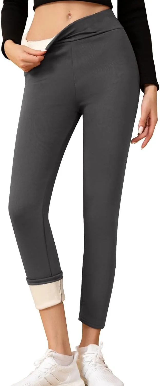 Gumipy Women Fleece Lined Leggings High Waisted Thermal Sherpa Sweatpants Soft Comfy Joggers Tummy Control Winter Pants