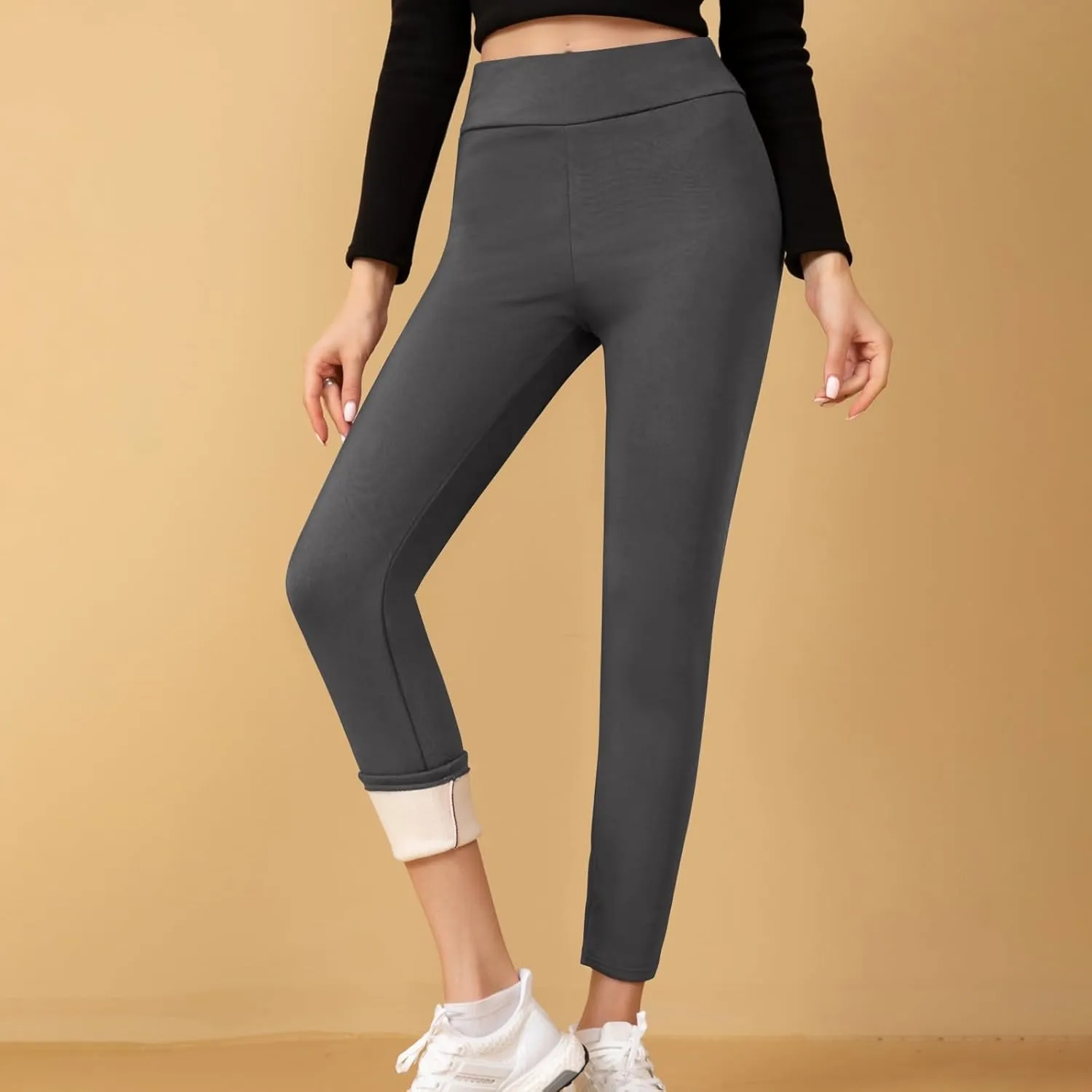 Gumipy Women Fleece Lined Leggings High Waisted Thermal Sherpa Sweatpants Soft Comfy Joggers Tummy Control Winter Pants