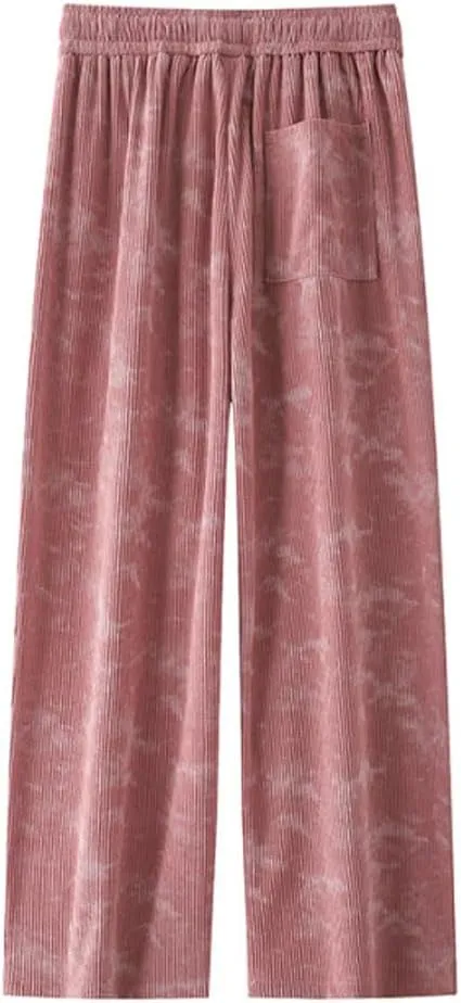 HZCX FASHION Mens Womens Baggy Wide Leg Corduroy Pants Tie Dye Streetwear Straight Fit Sweatpants Casual Soft Velvet Trousers