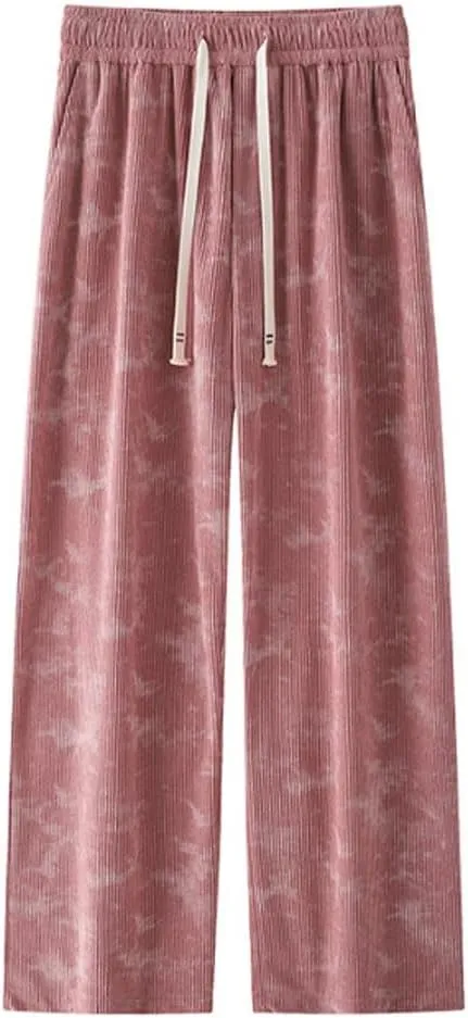 HZCX FASHION Mens Womens Baggy Wide Leg Corduroy Pants Tie Dye Streetwear Straight Fit Sweatpants Casual Soft Velvet Trousers