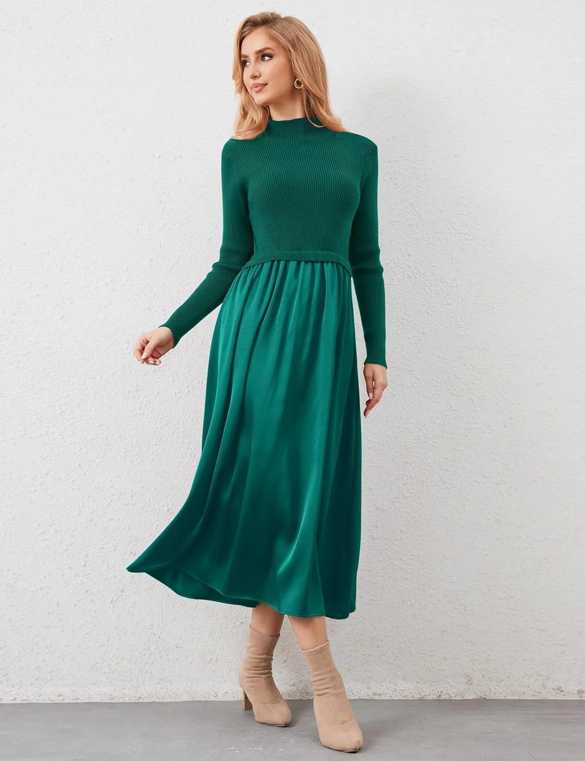 Lauweion Women's Turtleneck Sweater Maxi Dress Long Sleeve Slim Fit Ribbed Knit Pullover Jumper Top Flowy Long Dresses