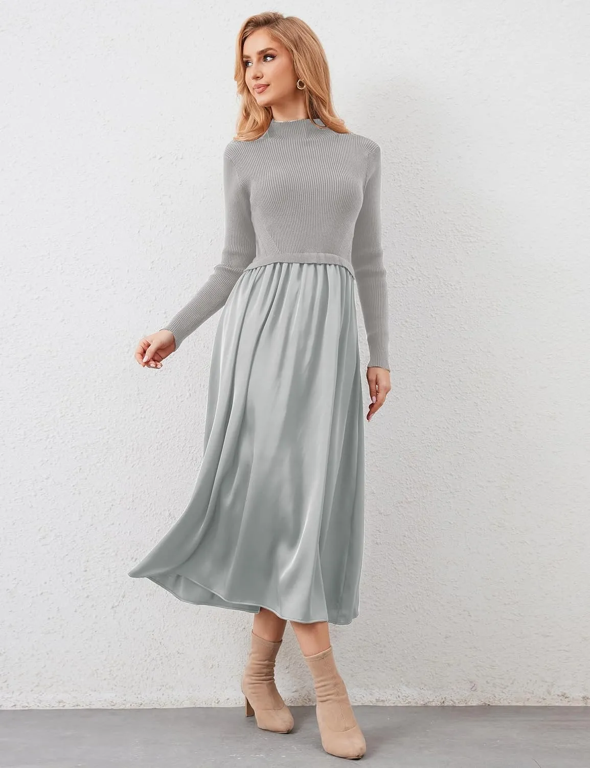 Lauweion Women's Turtleneck Sweater Maxi Dress Long Sleeve Slim Fit Ribbed Knit Pullover Jumper Top Flowy Long Dresses