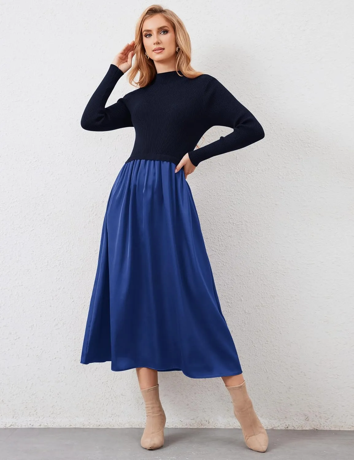 Lauweion Women's Turtleneck Sweater Maxi Dress Long Sleeve Slim Fit Ribbed Knit Pullover Jumper Top Flowy Long Dresses