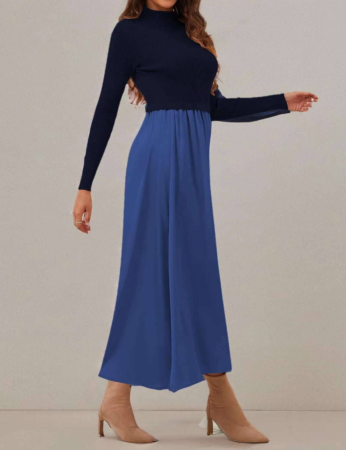 Lauweion Women's Turtleneck Sweater Maxi Dress Long Sleeve Slim Fit Ribbed Knit Pullover Jumper Top Flowy Long Dresses