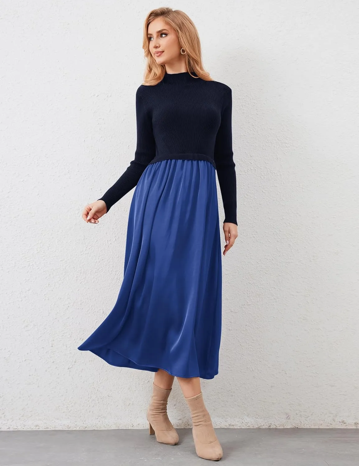 Lauweion Women's Turtleneck Sweater Maxi Dress Long Sleeve Slim Fit Ribbed Knit Pullover Jumper Top Flowy Long Dresses