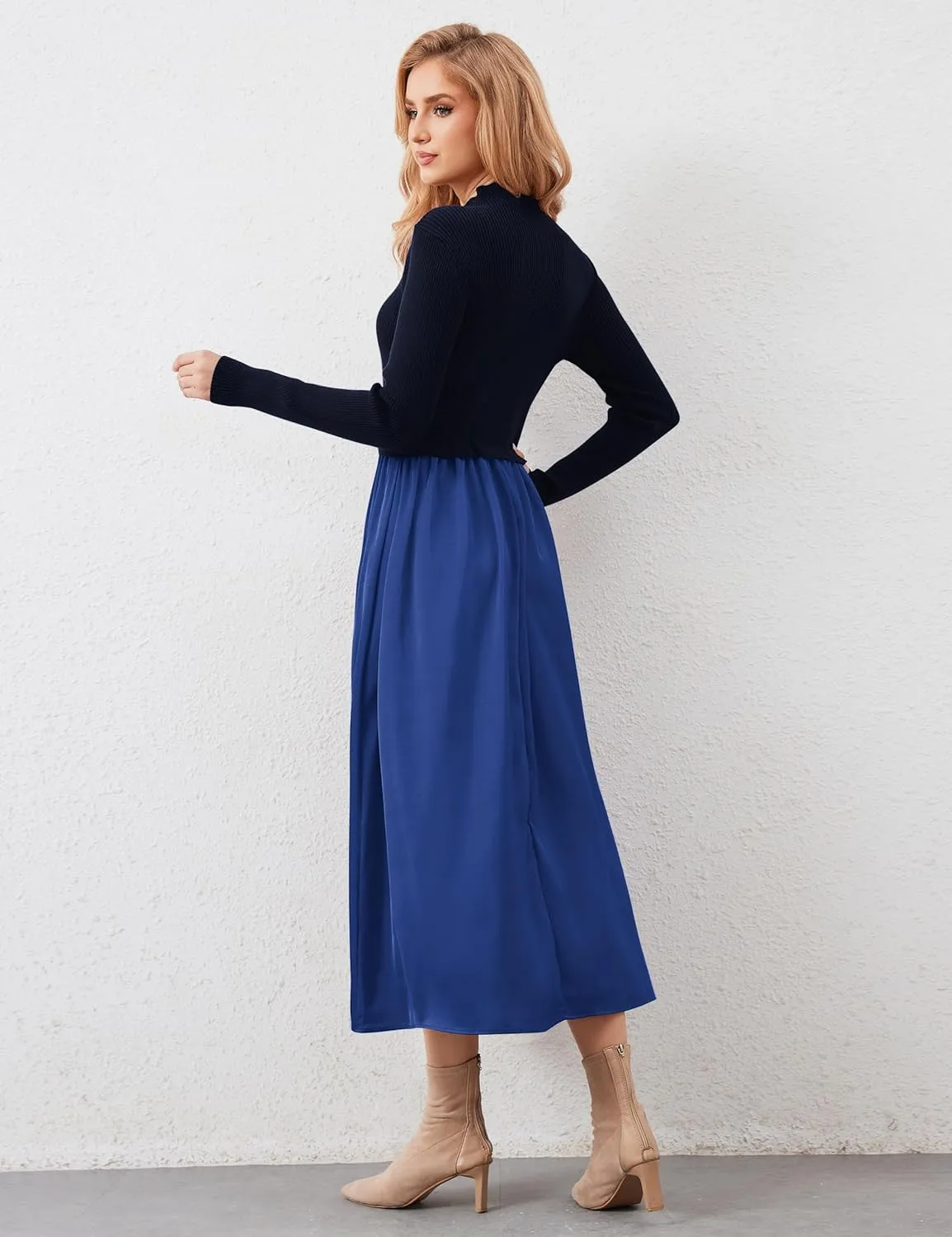 Lauweion Women's Turtleneck Sweater Maxi Dress Long Sleeve Slim Fit Ribbed Knit Pullover Jumper Top Flowy Long Dresses