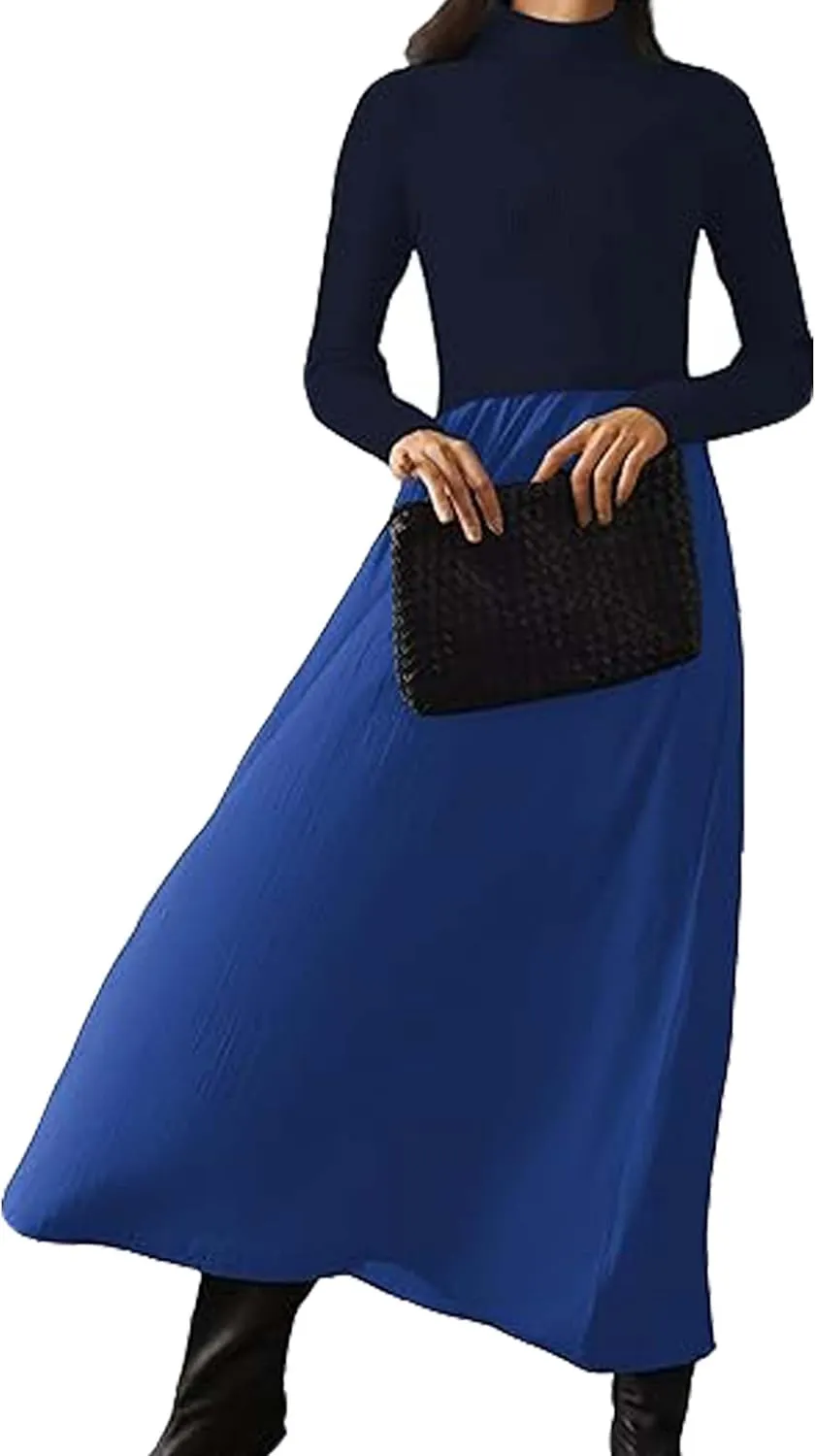 Lauweion Women's Turtleneck Sweater Maxi Dress Long Sleeve Slim Fit Ribbed Knit Pullover Jumper Top Flowy Long Dresses