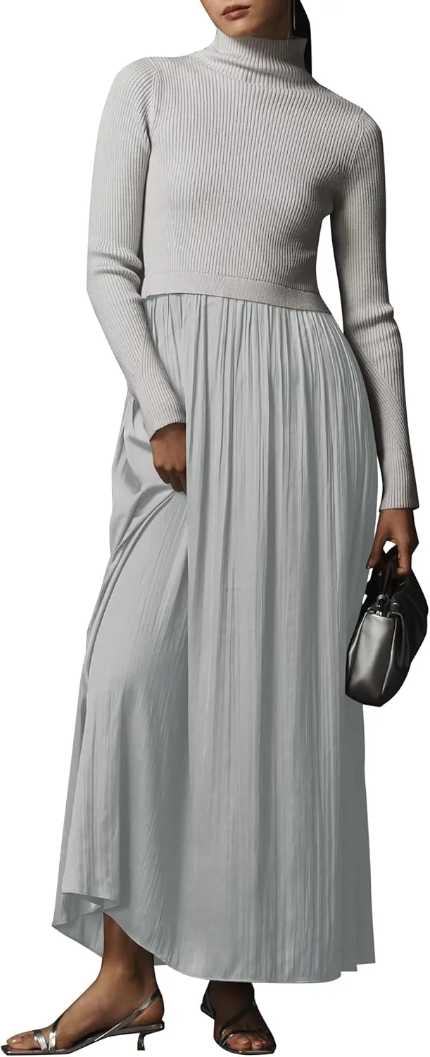 Lauweion Women's Turtleneck Sweater Maxi Dress Long Sleeve Slim Fit Ribbed Knit Pullover Jumper Top Flowy Long Dresses