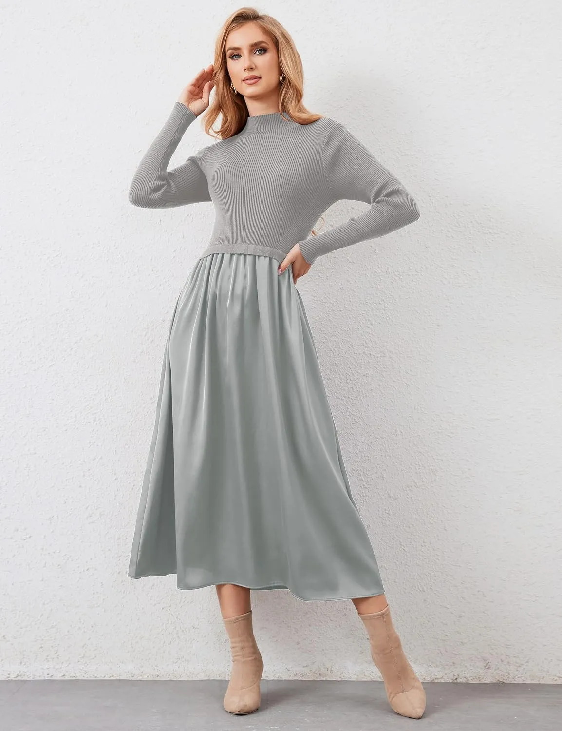 Lauweion Women's Turtleneck Sweater Maxi Dress Long Sleeve Slim Fit Ribbed Knit Pullover Jumper Top Flowy Long Dresses