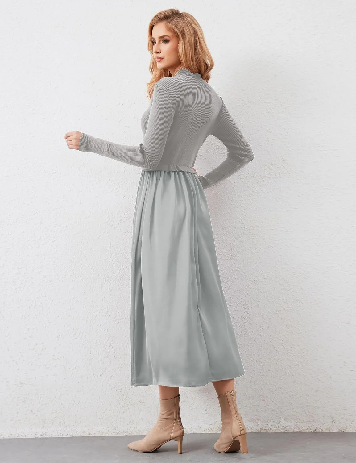 Lauweion Women's Turtleneck Sweater Maxi Dress Long Sleeve Slim Fit Ribbed Knit Pullover Jumper Top Flowy Long Dresses