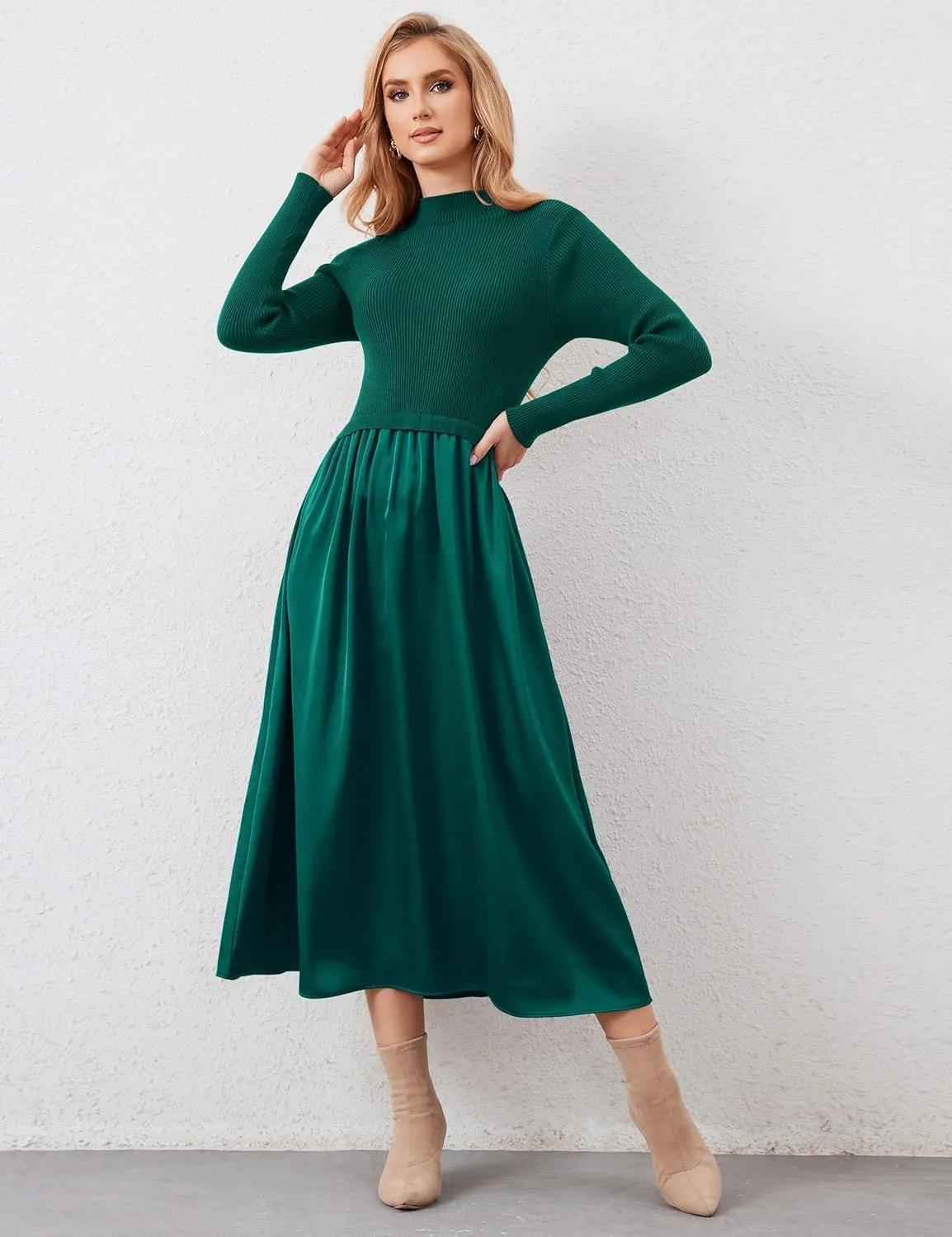 Lauweion Women's Turtleneck Sweater Maxi Dress Long Sleeve Slim Fit Ribbed Knit Pullover Jumper Top Flowy Long Dresses