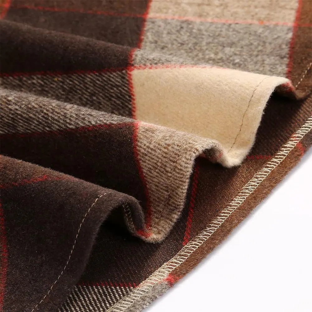 Long Plaid Wool Skirt for Womens Winter Fall Warm High Elastic Waist A line Flared Pleated Wool Tartan Skirts