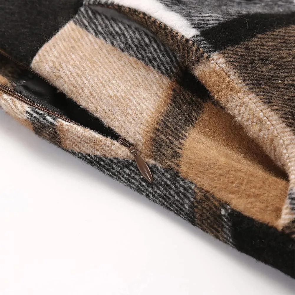 Long Plaid Wool Skirt for Womens Winter Fall Warm High Elastic Waist A line Flared Pleated Wool Tartan Skirts