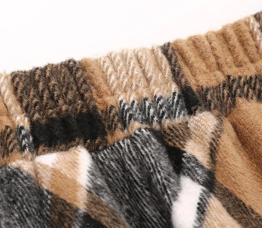 Long Plaid Wool Skirt for Womens Winter Fall Warm High Elastic Waist A line Flared Pleated Wool Tartan Skirts