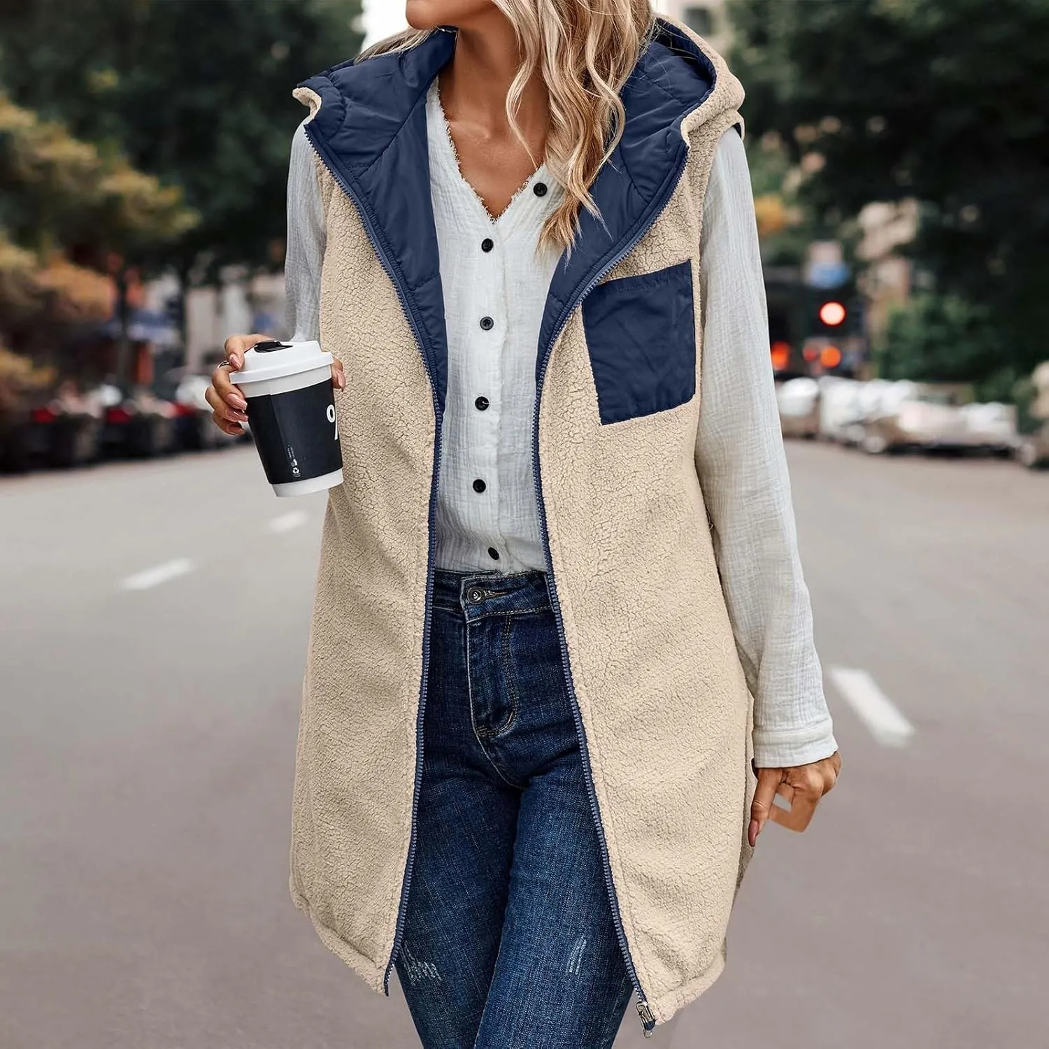 Long Puffer Vest for Women with Hood Sleeveless Puffer Jacket Lightweight Down Vest Full Zip Winter Quilted Vest