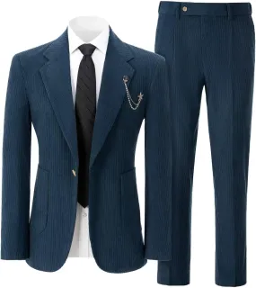 Mens Corduroy Suit Slim Fit 2 Pieces Blazer Pants Suits for Men Vintage Wedding Business Corduroy Suit Jacket Men