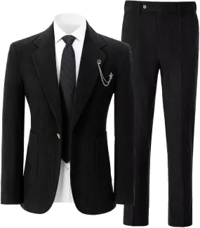 Mens Corduroy Suit Slim Fit 2 Pieces Blazer Pants Suits for Men Vintage Wedding Business Corduroy Suit Jacket Men