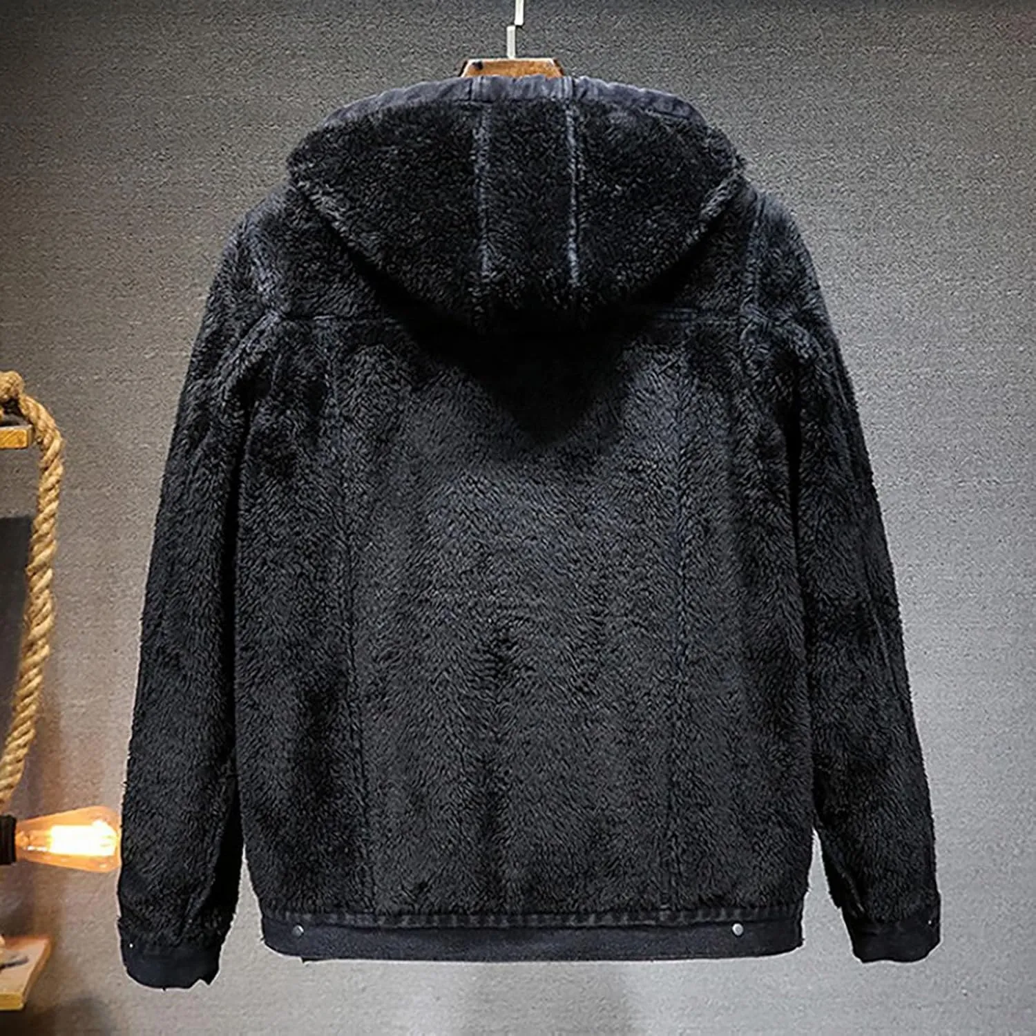 Mens Fleece Lined Denim Hoodie Jacket Casual Button Down Winter Warm Hooded Cowboy Jean Jacket Thicken Trucker Coats