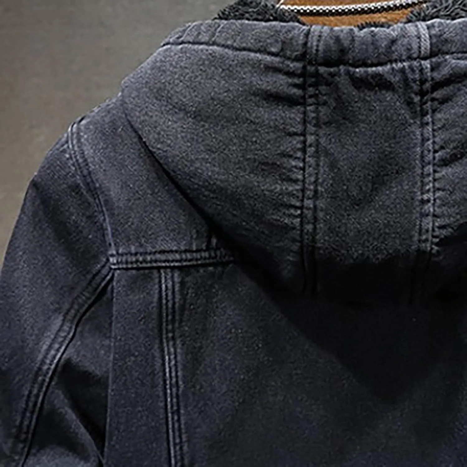 Mens Fleece Lined Denim Hoodie Jacket Casual Button Down Winter Warm Hooded Cowboy Jean Jacket Thicken Trucker Coats