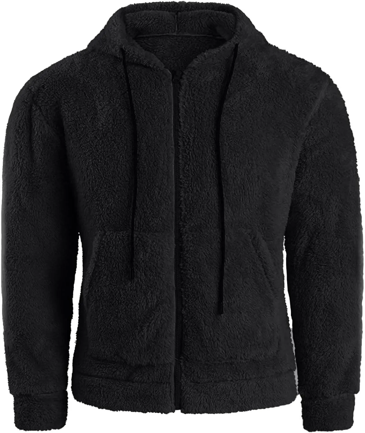 Men's Fuzzy Sherpa Athletic Hoodie Heavyweight Fleece Jacket Zip Up Hooded Sweatshirt Sports Coat Drawstring Outwear